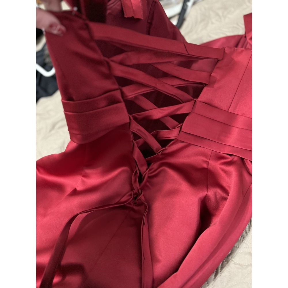 Damas Womens Bride Size L Red Floor Length Formal Gown Prom Elegant Tie Back - Picture 16 of 16